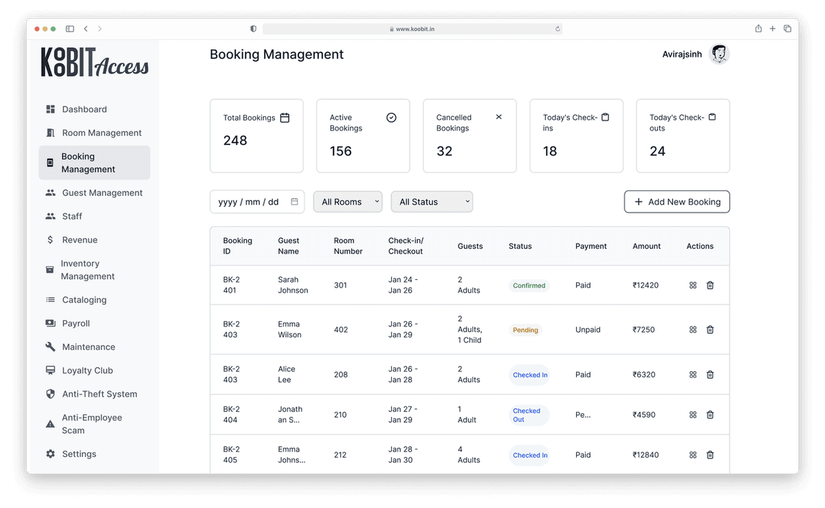 Reservation Management Dashboard